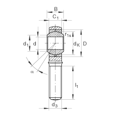 桿端軸承 GAKR8-PB, 根據(jù) DIN ISO 12 240-4 標(biāo)準(zhǔn)，帶右旋外螺紋，需維護(hù)