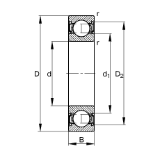 深溝球軸承 61811-2RSR-Y, 根據(jù) DIN 625-1 標(biāo)準(zhǔn)的主要尺寸, 兩側(cè)唇密封