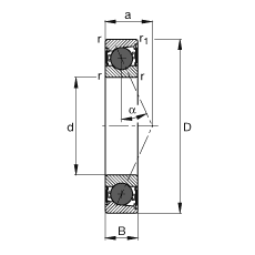 主軸軸承 HCB7200-E-2RSD-T-P4S, 調節(jié)，成對或單元安裝，接觸角 α = 25°，陶瓷球，兩側唇密封，非接觸，限制公差