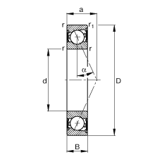主軸軸承 B7201-E-2RSD-T-P4S, 調(diào)節(jié)，成對(duì)安裝，接觸角 α = 25°，兩側(cè)唇密封，非接觸，限制公差