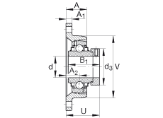 軸承座單元 RCJT1-5/8, 對角法蘭軸承座單元，鑄鐵，根據(jù) ABMA 15 - 1991, ABMA 14 - 1991, ISO3228 帶有偏心緊定環(huán)，R型密封，英制